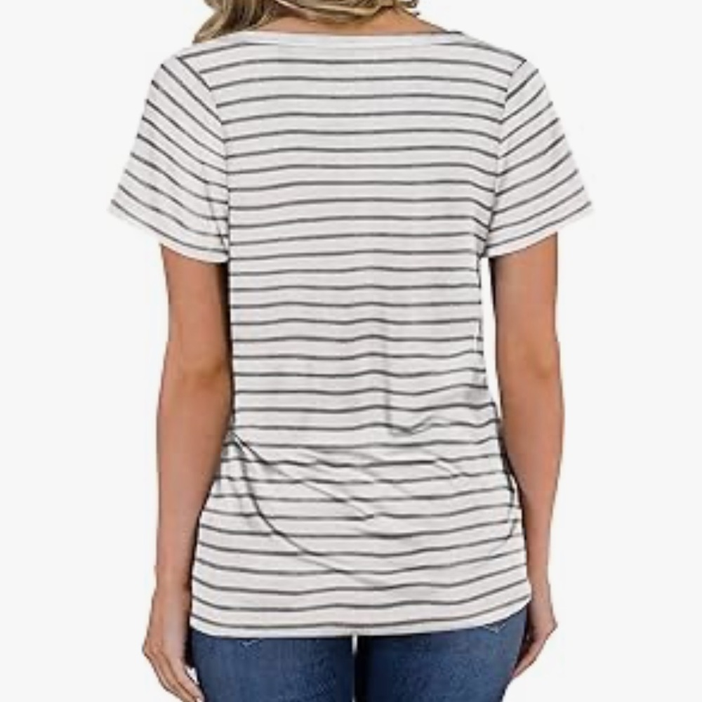 Striped V-Neck Pocket Tee - Picture 2 of 2